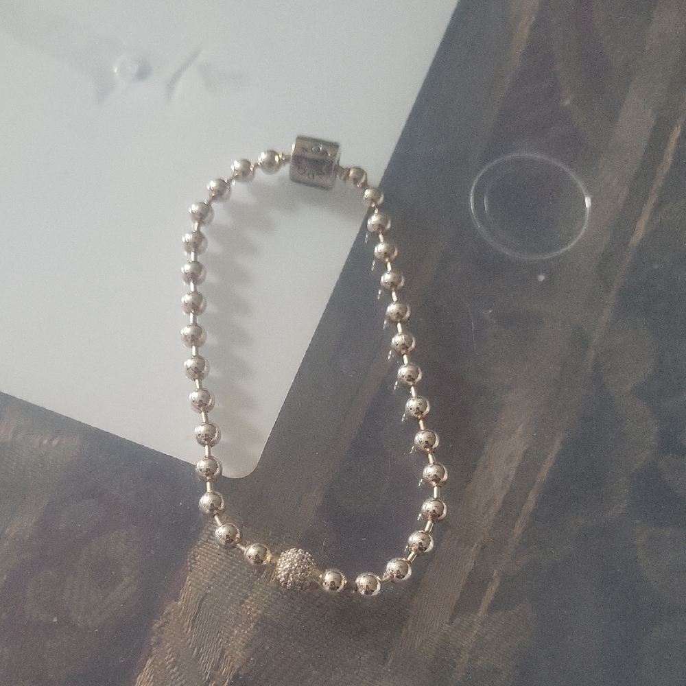 Pandora Beaded Pave Stone Bracelet Boxed Bag Size 7 5